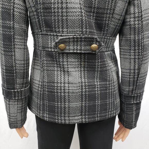 XOXO Faux Double Breasted Asymmetrical zip up Plaid Wool Blend Jacket Coat S - Picture 9 of 14